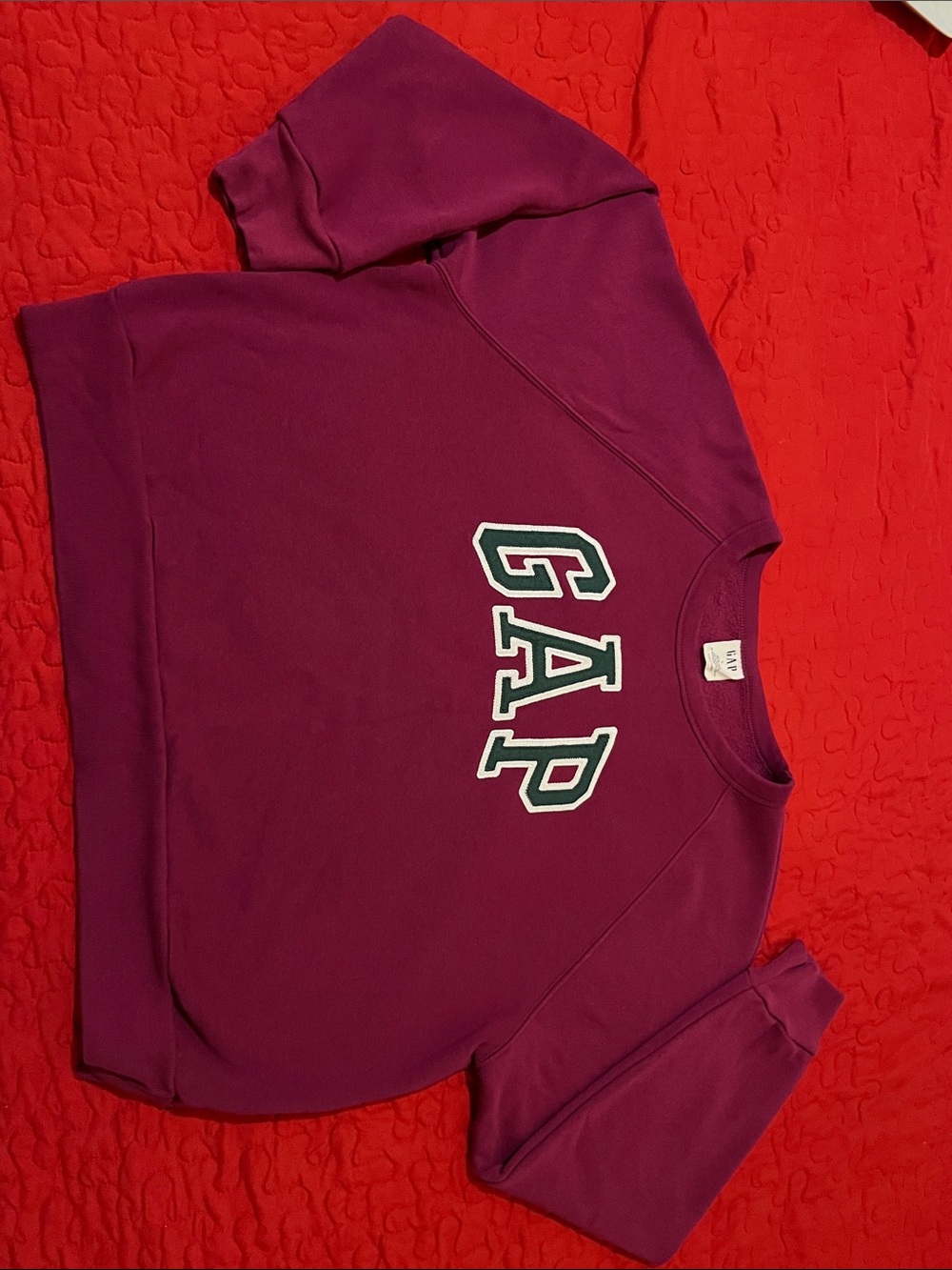 GAP Plum Pullover Sweatshirt with Green & White Lettering